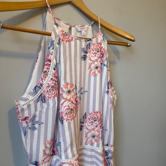 Candie’s floral striped handkerchief hem high neck dress - Picture 2 of 8